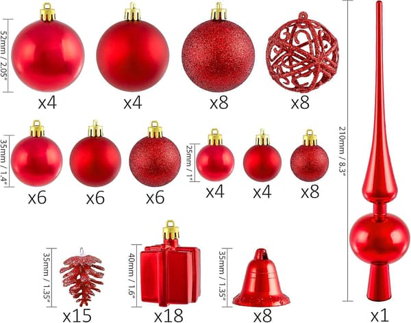 Brubaker 101-dels Julekuler med Topppynt i Lilla, Julepynt til Juletreet red