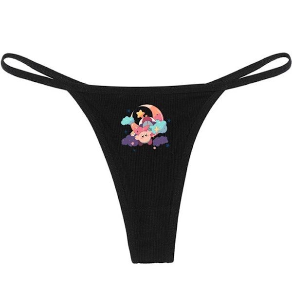 Hellokitty Ren Bomull Tunn Rem Sexig Stringtrosa Låg Midja Sömlös Anime Tecknad Kuromi Underkläder för Kvinnor Enkla Ribbade T-byxor SVART 8 BLACK 8 XL