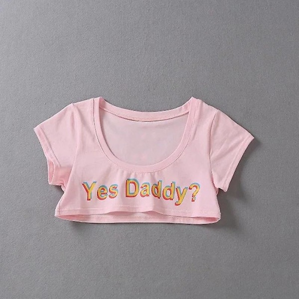 Kvinnor Letter Print Kortärmad Ja Daddy Kort Toppärmad Crop Running T-shirt Pink