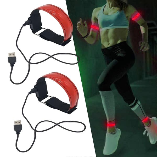 2x Oppladbare LED-lys Armbånd Høy Synlighet for Voksne Løping Red