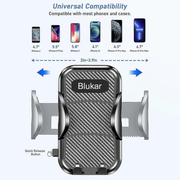 Blukar Car Phone Holder - 360° Adjustable Mount for Dashboard, Windshield & Air Vent, One-Button Release, Super Stable 4-in-1 Design