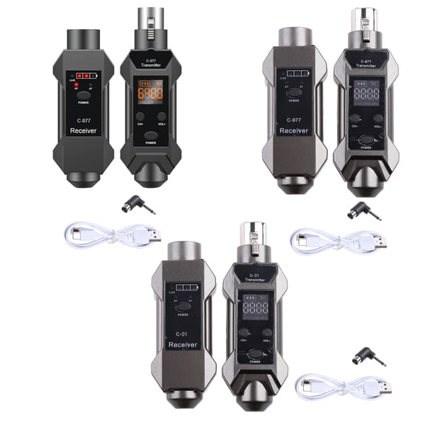 1-par plug-on mikrofon trådløst system XLR-sender og mottakeradapter med oppladbart 3,7V 14500 batteri