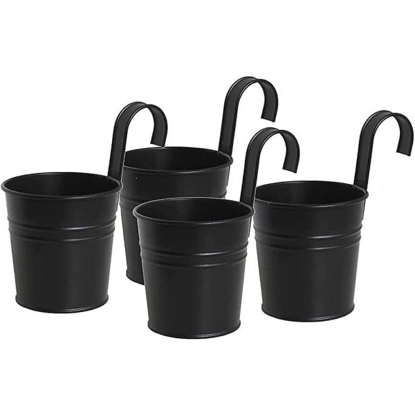Svarta Hängande Blomkrukor i Metall, Hållbara Krukor med Avtagbar Hängare för Inomhus och Utomhus, 4-pack