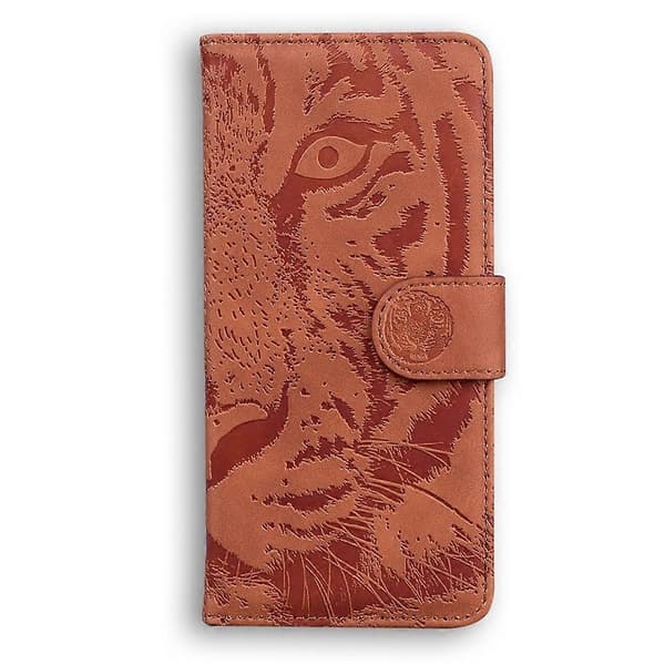 Tiger Præget Læder Etui Til Redmi 14C 4G Brown