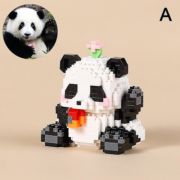 Panda Byggklossar Söt Cartoon Byggset Pedagogisk Leksak För Barn Pojkar Flickor Eating Apple