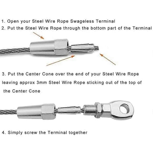 2 stk. Marine Grade 316 rustfritt stål Swageless Eye Terminal Wire Cable Rope Diy Fitting Rigging Ha silver