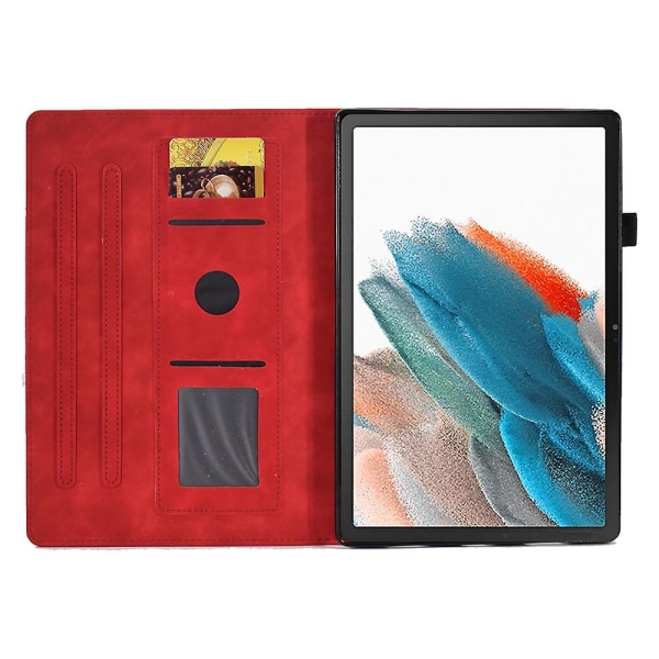 Täysin suojattu tablet- case Samsung Galaxy Tab A8 10.5 (2021) X200 / X205 Butterfly Flower -kukkakuviolle painettu pu-nahkainen ompeluviiva Pudotuksenesto T Red