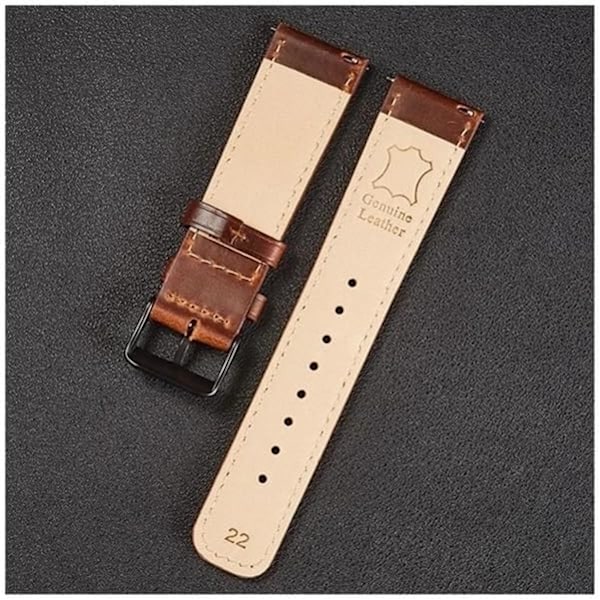 Äkta läder klockarmband snabbkoppling brunt armband äkta läder klockarmband-22mm