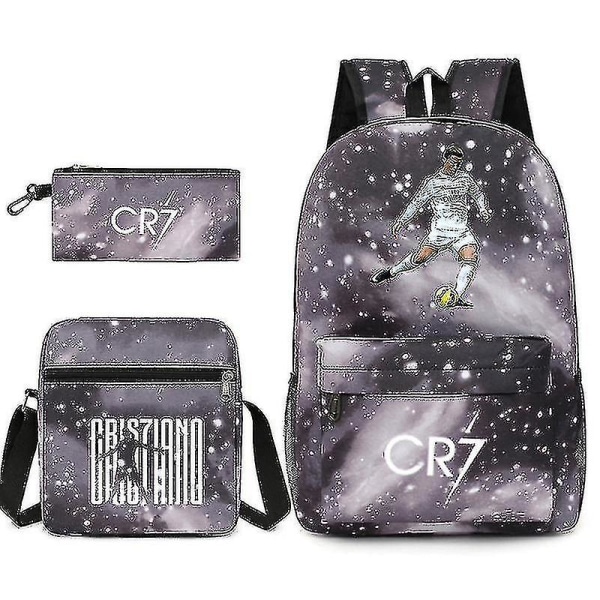 Football Star C Ronaldo Cr7 Rygsæk med tryk omkring eleven Tredelt rygsæk. Starry grey 2 Backpack pencil case