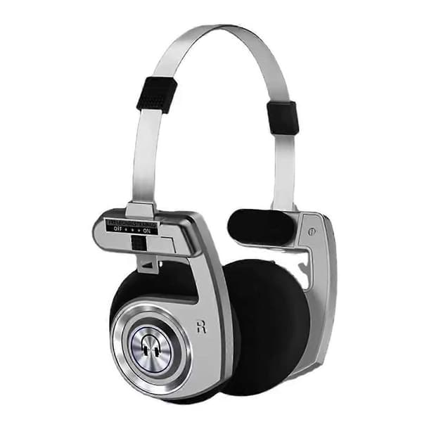 Retro trådløse Bluetooth-hodetelefoner, stereomikrofonhodetelefoner, Hifi støyreduserende Silver