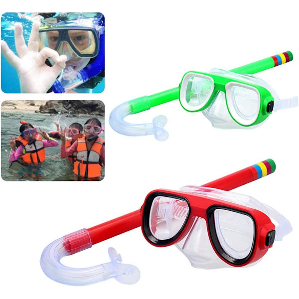 Barnens Snorkling Scuba Snorkling Mask Simglas Simglas med Torra Snorklar Rör Utrustning Giftfri Dykutrustning 3-8 År