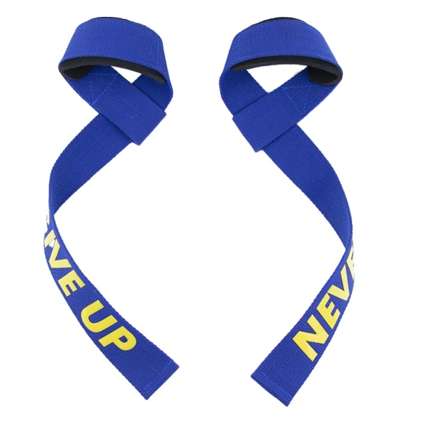 Vektløftende stropper Polstrede håndledd Styrketrening Støtte Markløft stropper for menn Blue NEVER GIVE UP 2pcs