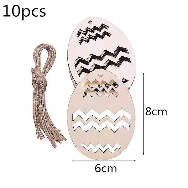 10 stk. Happy Easter Trææg med Hamptov Kanin Kylling Træ Håndværk Til Hjemmet Påskefest Hængende Dekoration Børn DIY Maleri B02-10Pcs