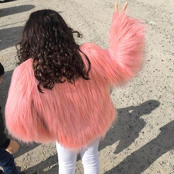 Damer Jakker Fest Mode Fluffy Faux Fur Frakke Cardigan Yderbeklædning Pink S