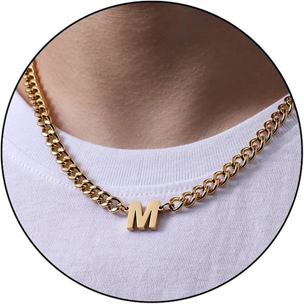 Initial A-z Cuban Link Kæde Halskæde Til Drenge Mænd Kvinder Bogstav Vedhæng Rustfrit Stål 6,5 mm 18+2 Tommer Smykker Gave Gold M