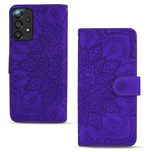 Case Samsung Galaxy A33 5G Premium PU-nahkaiselle Flip Cover Mandalalle Purple