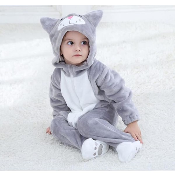 Reedca Taaperoiden dinosaurusasu lapsille, söpö hupullinen Onesie-eläinasu Halloween Gray Cat 6-12 Months