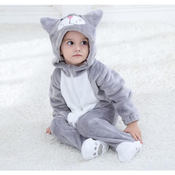 Reedca Toddler Dinosaur Kostym Barn Söt Huvad Onesie Djurkostym Halloween Gray Cat 24-30 Months