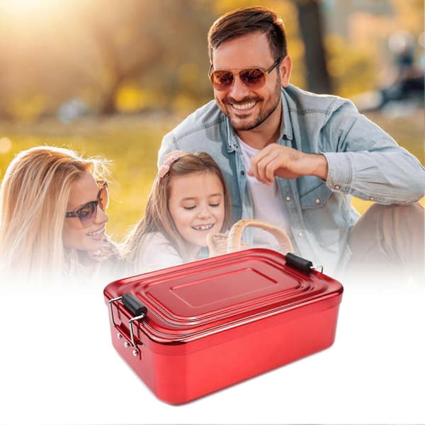 Robust aluminium madkasse, bærbar rektangulær mad- og frugtbeholder Red