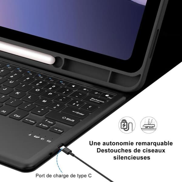 Tastaturetui - 040PARTS - Samsung Galaxy Tab S10 Plus 12.4 - AZERTY - Bluetooth - Sort