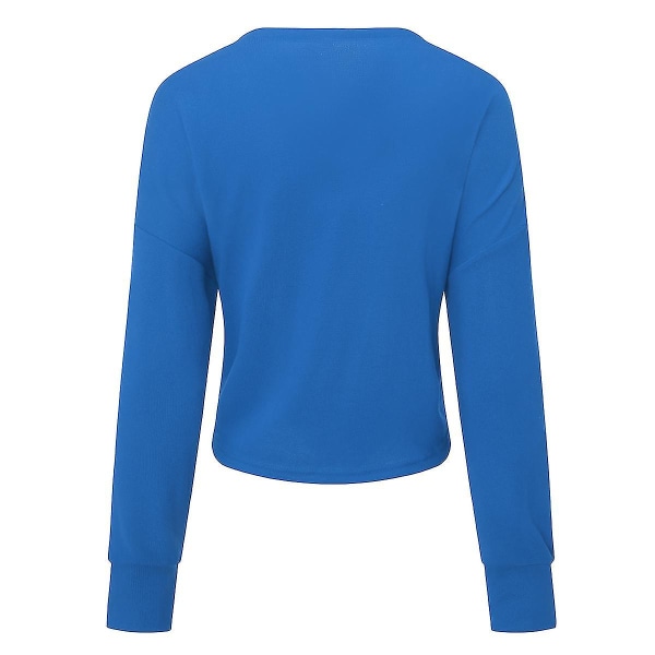 Bomull Dam V-ringad Modedesign Lös enfärgad Casual Cardigan 15 färger Blue L