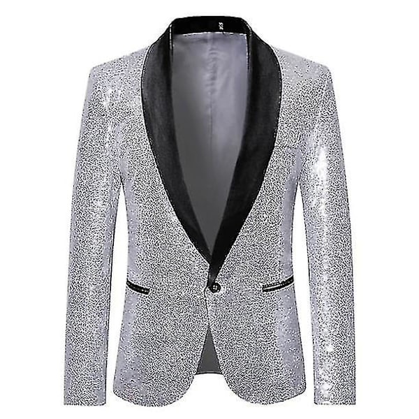 Menners Sequin Casual Blazer til Bryllup og Fest silver L