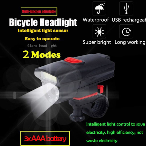 KINRADE Sykkellykt Foran Vanntett Super Lett Hodelykt MTB Belysning LED Lampe