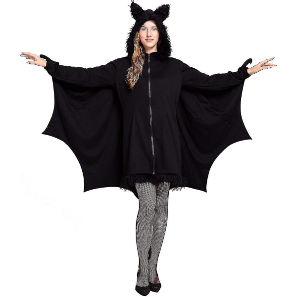 Halloween-asu Naisille Lepakko Mukava Musta Eläin Aikuinen Cosplay Vampyyri Vetoketjullinen Mekko L