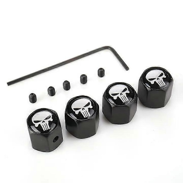 Yawlooc HOT Stöldskydd Punisher Skull Emblem Bilhjul Däckventilhatt Stam Luftskydd Bil Styling Lastbil Bil Motorcykel Tillbehör-Motorfordon [DB] black
