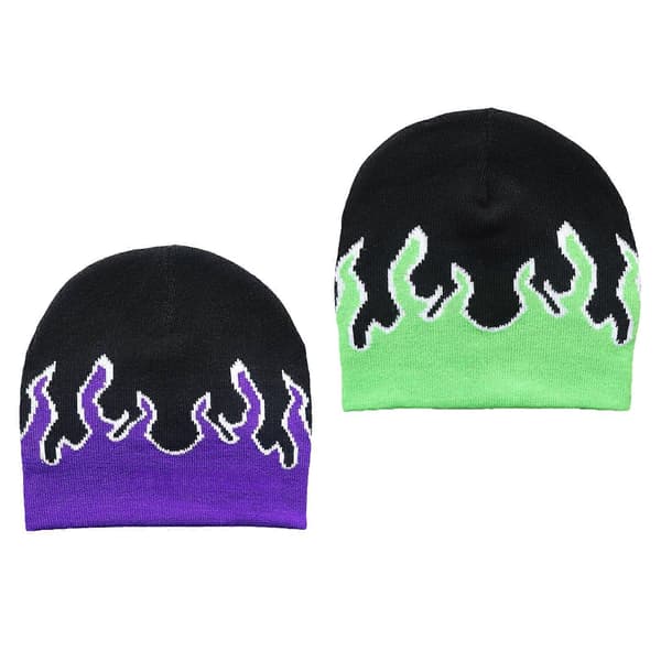 Flame Mössa Flame Skull Cap Eldflamma Mössa Stickad Mössa Slouchy Mössa Grafisk Mössa Y2K Mössor Skullies Mössa Röd Navy Blue