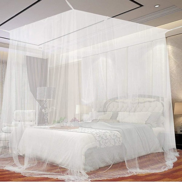 Sengemyggenet, stort firkantet myggenet til ekstra stor seng, indendørs og udendørs baldakin Myggenet til enkelt- og dobbeltsenge - Hvid (190 X 210)