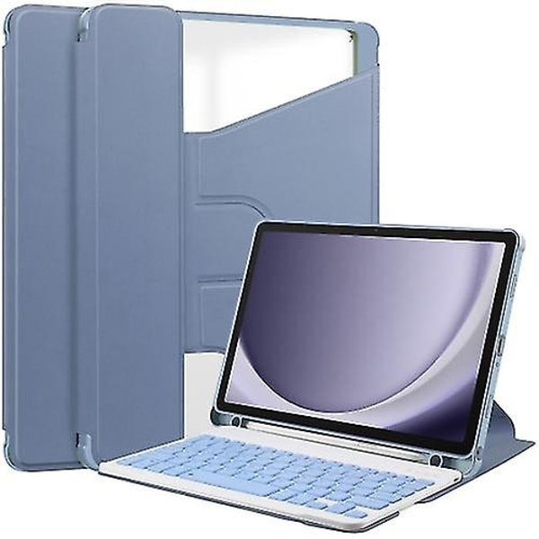 Kompatibel med Samsung Galaxy Tab A9+ 360 Rotation Transparent Smart lædertaske med tastatur Lavender