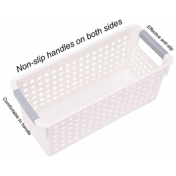 Small Plastic Storage Baskets, Kitchen Storage, Bedroom Shelf Storage Basket, 3-Pack (White, S)
