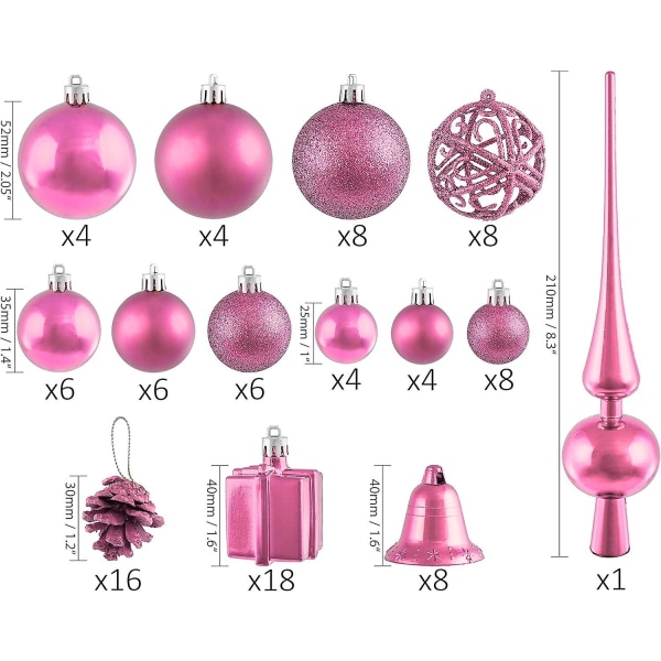 Brubaker 101-bitars julkulor med trädtopp Lila julgransdekorationer pink