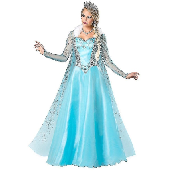 Splitter nytt Halloween lang kappe og kjolesett for kvinner Elsa prinsessekjole for voksne S