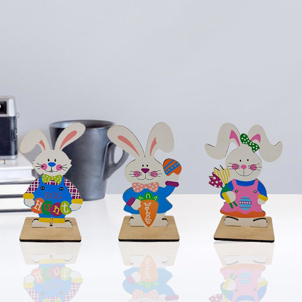 Naturlig Kaninfigur Cartoon Densitetsbräda Kreativ Påskkanin Mittpunkt Festtillbehör 8