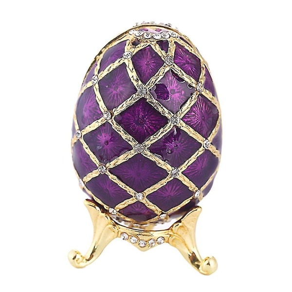 Krytsal Emalje Påske Faberge Egg Smykkeskrin Ring Øredobber Russian Case Hk Purple 7x4.7cm