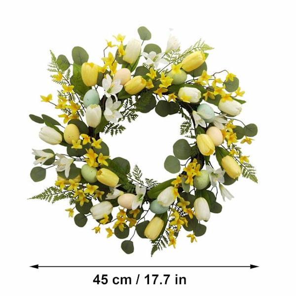 Pääsiäisseppele, 18 cm keinotekoinen marjaseppele pääsiäismunilla etuoven koristeluun White Bow
