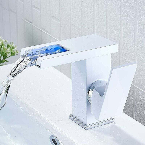 LED Vattenfall Blandare Badrum, Vit
