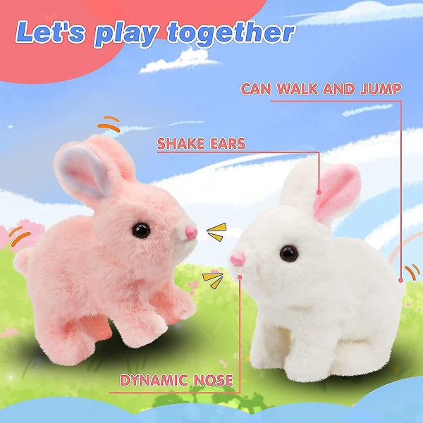 Elektronisk plyschkaninleksak, interaktiv leksak för påskharen, lekfull kanin som hoppar runt gör ljud Vickar med öronen pink