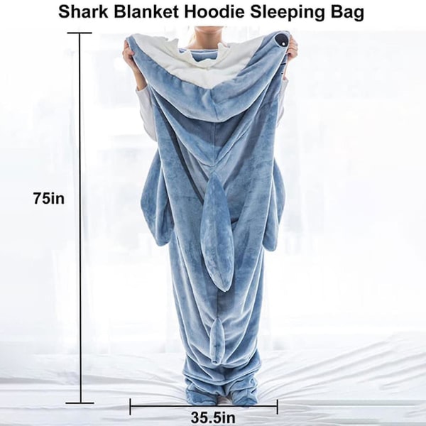 Super Soft Shark Blanket Hettegenser Voksen, Shark Blanket Koselig Flanell Hettegenser XXL