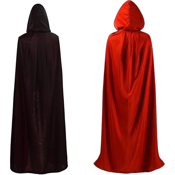 Vendbar kappe til voksne og børn, påske nytår kappe fancy kjole Vampyr Heks Troldmand Rollespil Kappe-zong Black  Red 130cm