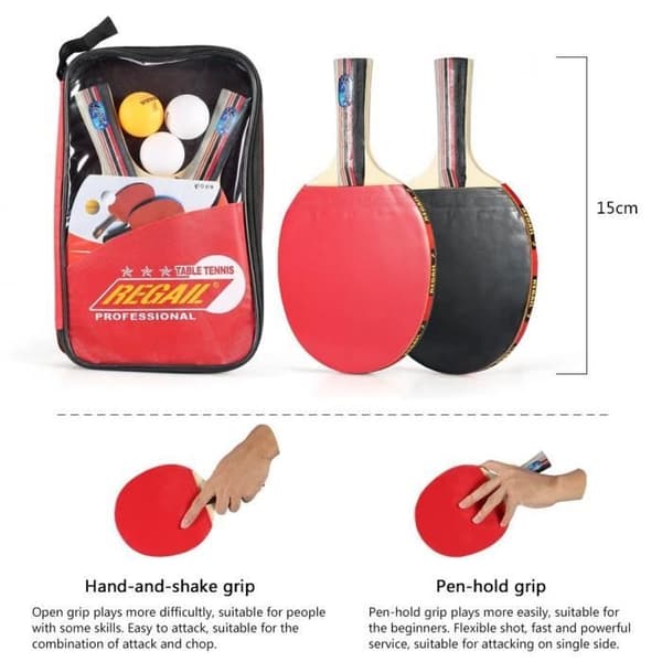 Bordtennisset - 2 pingisracketar i poppelträ + 3 bollar + 1 väska