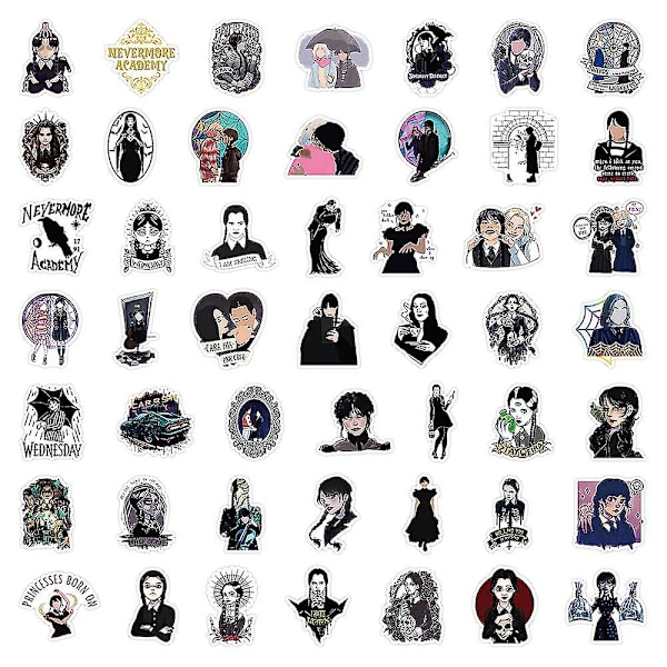 Wednesday Addams -sarjan asut/koristeet/peruukit naisille ja lapsille cosplay-juhliin ja naamiaisiin B Stickers 50pcs