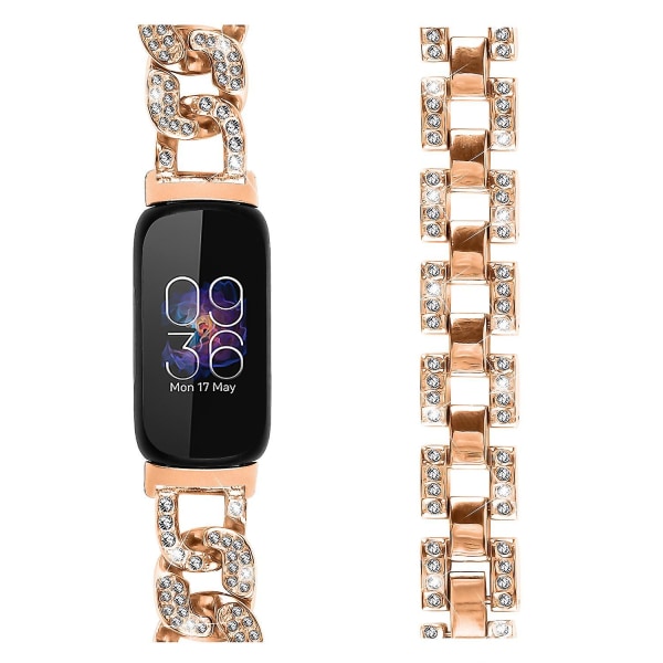 För Fitbit Inspire 3 Alloy Metal Watch Band Bling Rhinestone Decor Armband Strap-Rose Gold Pink gold Style B Fitbit Inspire 3