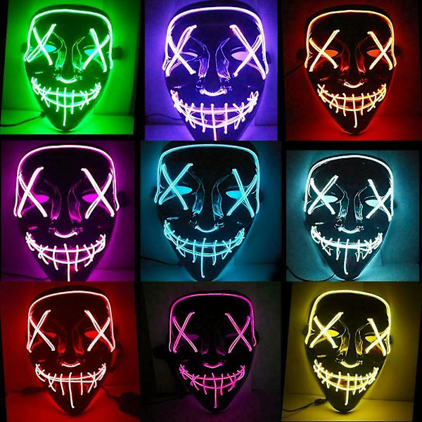 Neon-ompeleet LED-naamio Langallinen Valoisa Puvustus Puhdistusjuhlat Cosplay Halloween-naamiot Ice Blue