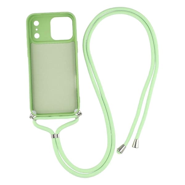 Skal för iPhone 17 Pro, mjukt TPU-fiberfoder, telefonfodral med axelrem Matcha Green