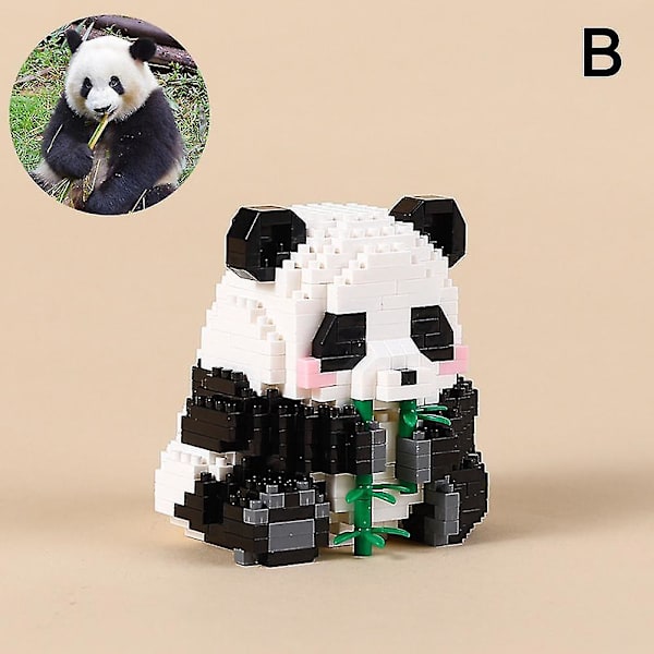 Panda Byggeklodser Sødt Tegneseriesæt Pædagogisk Legetøj Kompatibelt med Børn Drenge Piger Eating Bamboo