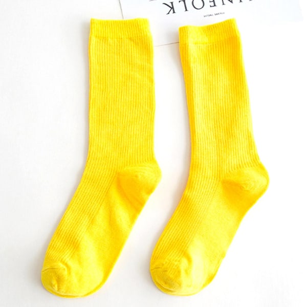Fargerike sokker tynne bomullssokker Myk pustende høyelastisk sokk for voksent barn Yellow Child