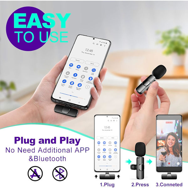 Wireless Lavalier Microphone for USB-C Smartphone, 2.4GHz Mini Mi